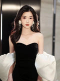 Black Temperament Bridesmaid Dresses Strapless Sweetheart Puff Sleeve Mermaid Lace-up Ceremony Sexy Evening Gowns 2024
