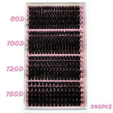 340/390pcs 40D-160D Mix 5D Fluffy Individual Lashes Clusters Extensions False Eyelash DIY at Home Cluster Makeup Eyelash Tools