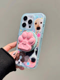 Korean Cute Puppy Stand Grip Tok Cartoon Dog Paw Magsafe Phone Case for IPhone 16 15 14 13 Pro Max Silicone Soft Back Cover Case