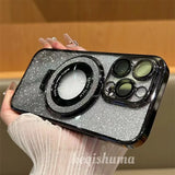 Luxury Magsafe Wireless Charging Case For iPhone 16 11 12 13 14 15 Pro Max Plus  Glitter Magnetic Ring Bracket Transparent Cover