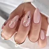 24Pcs Simple Almond Fake Nails with Green Leaves Design Elliptic Acrylic False Nails Wearable French Press on Nail Manicure Tips