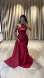 Elegant Formal Evening Dress 2025 Arabic Mermaid Party Dress With Draped Train Strapless Customized Birthday Prom Dress