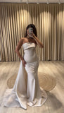 Elegant Formal Evening Dress 2025 Arabic Mermaid Party Dress With Draped Train Strapless Customized Birthday Prom Dress