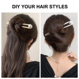 Simple Imitation Pearl Hair Sticks Elegant U-Shape Metal Hairpins For Women Girls Fashion Bun Styling Tools Hair Accessories