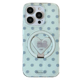 Mint Green Polka Dot Magnetic Holder Stand Phone Cover For iPhone 16 Pro Max 15 14 13 Case