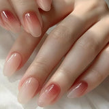 24Pcs Wearable False Nails with Glue Simple French Pink Ballerina Fake Nails Detachable Full Cover Nail Tips Press on Nails