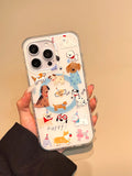 Cute Puppy Cartoon Dog Magnetic Phone Case for IPhone 16 15 14 Pro Max 13 Cover with Magsafe Stand Holder Silicone Korean Cover