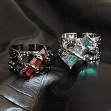 Hip Hop Thorn Red Zircon Rings for Women Egirl Y2K Aesthetic Square Crystal Ring Vintage Gothic Jewelry Accessories Gifts