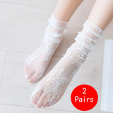 1/2 Pairs Women Thin Socks Summer Ultra Breathable Transparent Lace Socks Fishnet Lolita Soft Sexy White ins Mid Socks Woman