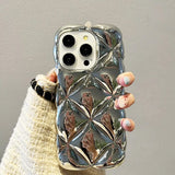 Fashion Plating Silver Rhombus Plaid Pattern Phone Case For iPhone 16 Pro Max 15 13 12 11 14 Plus Soft Glossy TPU Back Cover