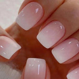 24Pcs Simple Square Head Fake Nail with Jelly Glue Pink White Gradient French Press on False Nails Short Full Cover Nail Tips