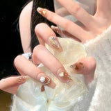 24Pcs Wearable Coffin Fake Nail Tips with Butterfly Camellia Designs Red Long Ballerina False Nails Press on Nails Art Manicure