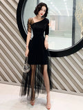 Pisoshare - Black Evening Dress For Women Party Dress Light Luxury Dress Banquet Socialite Host Gown Black Gauze Party Dress