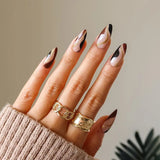 24Pcs Mid-length French Fake Nail with Silver Edge Design Round Head Almond False Nail Wearable Simple Finished Press on Nails