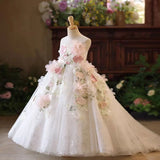 Luxury Floral Pink Flower Girl Dress Sleeveless Lace for Eid Princess Wedding Pageant Birthday Party Ball Gowns J197