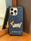 Fashion Denim Embroidery Polka Dot Dachshund Soft Back Cover For iPhone 16 Plus 11 12 13 14 15 16 Pro Max Phone Case
