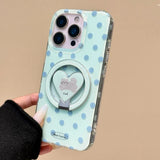 Mint Green Polka Dot Magnetic Holder Stand Phone Cover For iPhone 16 Pro Max 15 14 13 Case