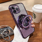 Luxury Magsafe Wireless Charging Case For iPhone 16 11 12 13 14 15 Pro Max Plus  Glitter Magnetic Ring Bracket Transparent Cover