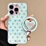 Mint Green Polka Dot Magnetic Holder Stand Phone Cover For iPhone 16 Pro Max 15 14 13 Case