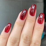 24Pcs Short Solid Color Wine Red Fake Nail Tips with Glue Glitter Square/round Head False Nails Wearable Ballet Press on Nails