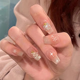 24Pcs Glitter French Fake Nail with Silver Edge Design Long Ballet False Nails Wearable Pink Full Cover Nail Tips Press on Nails