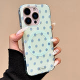 Mint Green Polka Dot Magnetic Holder Stand Phone Cover For iPhone 16 Pro Max 15 14 13 Case