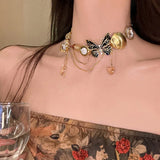 Stainless Steel Retro Necklace Heart Shape Pendant Collarbone Lolita Jewelry Accessories Punk Choker Clavicle Chain Jewelry Gift