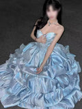 Spring Summer Praty Birthday Evening Strapless Dresses Woman with Sweetheart Neck Luxury Prom Princess Tiered Dress