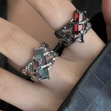 Hip Hop Thorn Red Zircon Rings for Women Egirl Y2K Aesthetic Square Crystal Ring Vintage Gothic Jewelry Accessories Gifts