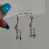 Laser Resin Moonstone Irregular Texture Metal Long Tassel Moon Drop Earrings for Women Girl Trendy Punk Y2k Jewelry NEW