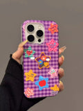 Purple Cute Star Silicone Soft Stripe Phone Case for IPhone 16 15 14 13 Pro Max 16Pro 15Pro 14Pro Shockproof Cartoon Back Cover