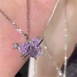 Purple Pink Black Crystal Heart Pendant Necklace Sweet Cool Girl Punk Clavicle Chain For Women Fashion Jewelry Gifts