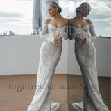 Elegant Mermaid Wedding Dresses Boho Long Sleeves Lace Bridal Dress White Backless Evening Wedding Gowns Customized