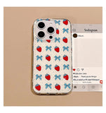 Cute Bowknot Lovely Strawberry Phone Case for IPhone 16 15 14 13 Pro Max Iphone 16Pro 15pro Glitter Shockproof Style Case Cover