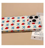 Cute Bowknot Lovely Strawberry Phone Case for IPhone 16 15 14 13 Pro Max Iphone 16Pro 15pro Glitter Shockproof Style Case Cover
