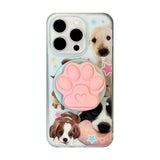Korean Cute Puppy Stand Grip Tok Cartoon Dog Paw Magsafe Phone Case for IPhone 16 15 14 13 Pro Max Silicone Soft Back Cover Case