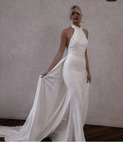 Elegant Mermaid Wedding Dresses 2024 vestido de noiva Detachable Train Crepe Halter Wedding Party Dress Bridal Gown