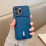 Liquid Silicone Slide Wallet Card Holder Slot Case For iPhone 13 11 12 14 15 16 Pro Max XS XR 14 Plus Lens Protector Cover Coque