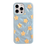 Yellow Stars Blue Wrinkle Fold Texture TPU Case For iPhone 16 Pro Max 15 14 13 Shockproof Back Cover