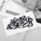 Waterproof Double Rose Temporary Tattoo Sticker Flower Rose Flash Sexy Fake Black Rose Tattoos Body Art Arm Fake Sleeve Tattoo
