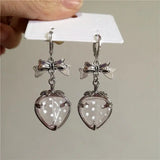 Girls Cute Strawberry Drop Earrings Green Leaves White Flower Red Berry Crystal Stone Earrings ForSummer Jewelry Gift
