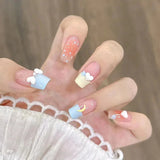 24Pcs Wearable Coffin Fake Nail Tips with Butterfly Camellia Designs Red Long Ballerina False Nails Press on Nails Art Manicure