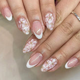 24Pcs Flora Almond Press on Nails with Glue Mori Girl Nail Art Ballet Rural Style Full Cover Wearable Acrylic Nail Manicure Tips