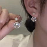 New Trend Simulation Pearl Long Earrings Women's Flower Rhinestone Wedding Pendant Earrings Fashion Korean Jewelry Earrings