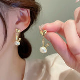 New Trend Simulation Pearl Long Earrings Women's Flower Rhinestone Wedding Pendant Earrings Fashion Korean Jewelry Earrings