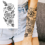 Realistic Fake Peony Temporary Tattoos For Women Girl Black Rose Elephant Flower Tattoo Sticker Tiger Anemone Tatoos Half Sleeve