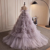 Purple Gray Strapless Prom Dresses Long Tiered Puffy Fairy Princess Strapless Lavender Woman Evening Prom Party Celebrity Gowns