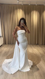 Elegant Formal Evening Dress 2025 Arabic Mermaid Party Dress With Draped Train Strapless Customized Birthday Prom Dress