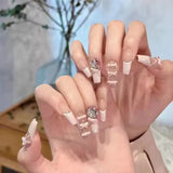 24Pcs Press on Nails Ice Transparent Butterfly Medium Fake Nail Tips Full Cover Coffin Nails with Butterflies Design Glossy Nail