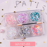 6 jars/set Eyeshadow Glitter Gel Cream Face Hair Body Nail Glitter Gel Heart Star Moon Loose Sequins Festival Makeup Decorations